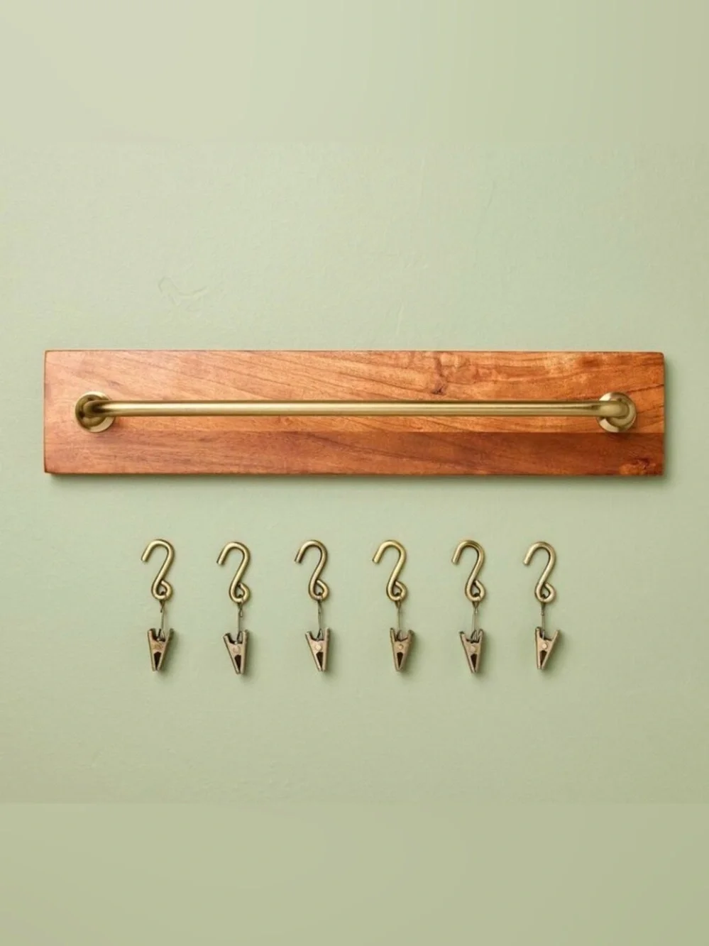 Hearth & Hand Brass & Wood Rail with Rail Clips 15” - NWT